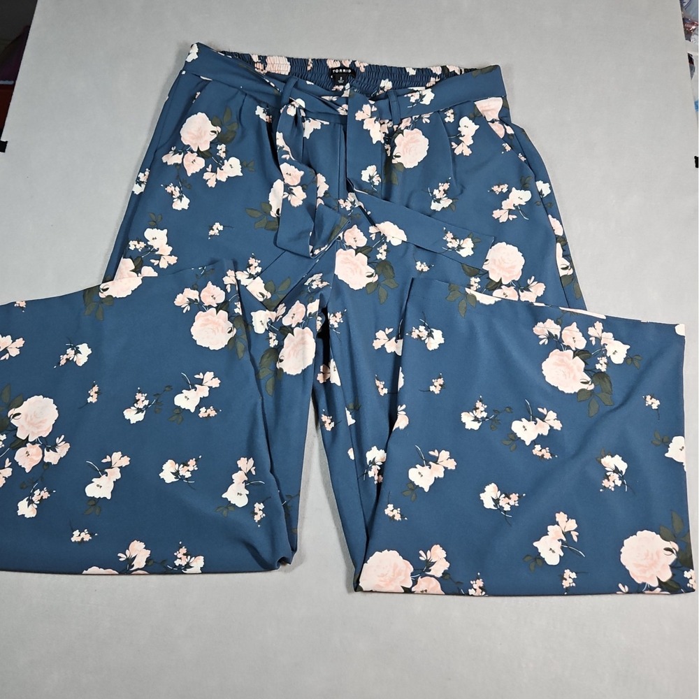 Torrid Womens Teal Floral Wide Leg High Rise Pull On Pants Size 2 (2x)